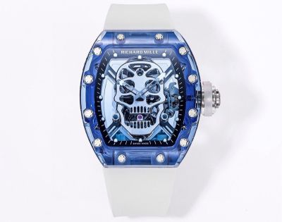 MS Factory Richard Mille Skull Watch RM 052 Skull Tourbillon Blue Sapphire Crystal Replica Watch